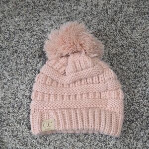 Pink Knit Pom-Pom Beanie